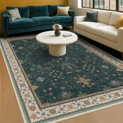 Hazo Haus Dark Green Oushak 5x8 Living Room Rug - Modern Vintage Boho Floral Design | Washable Non-Slip Area Rug for Nursery & Dining