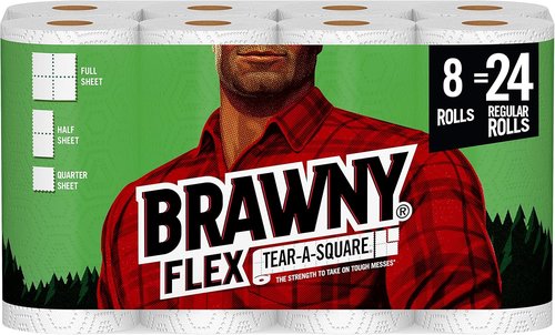 Brawny Flex Paper Towels - 8 Triple Rolls (24 Regular Rolls) | Tear-A-Square with 3 Sheet Size Options