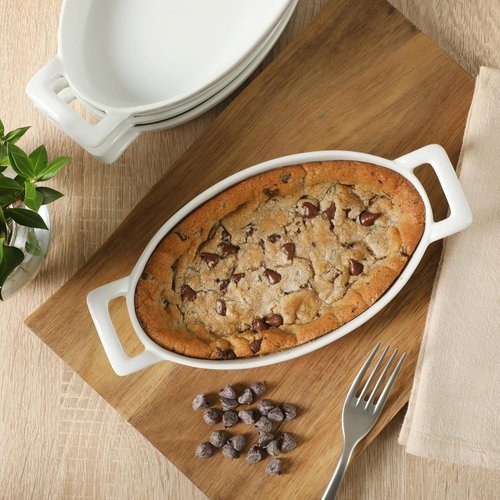 Gibson Home Oval Au Gratin Baking Dishes - 4-Piece Set, 15 oz Oven Safe Ceramic Casserole Dishes, White