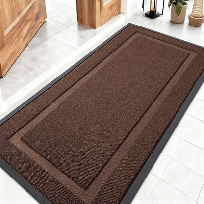 OLANLY Front Door Mat Indoor Outdoor Entrance, Waterproof All-Season, All-Weather Doormat, Sturdy Natural Rubber, Low Profile, Easy Clean Patio Porch Entryway Mat, 47x23, Chocolate Brown