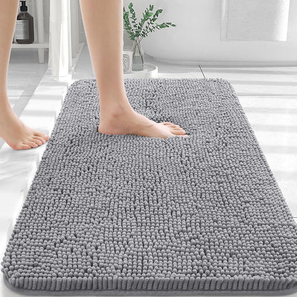 OLANLY Chenille Bath Rug Set - Soft & Absorbent 2-Piece Bathroom Rugs in Grey | 30x20 & 24x16 Inches