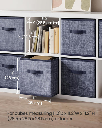 SONGMICS Storage Cubes - 11-Inch Non-Woven Fabric Bins | Set of 6 Foldable Closet Organizers in Misty Blue