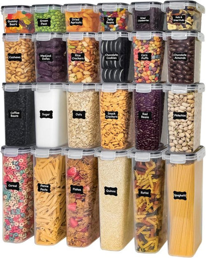 Freshware Kitchen Storage Containers - 48 PCS Airtight Plastic Food Storage Set with Labels & Measuring Spoons