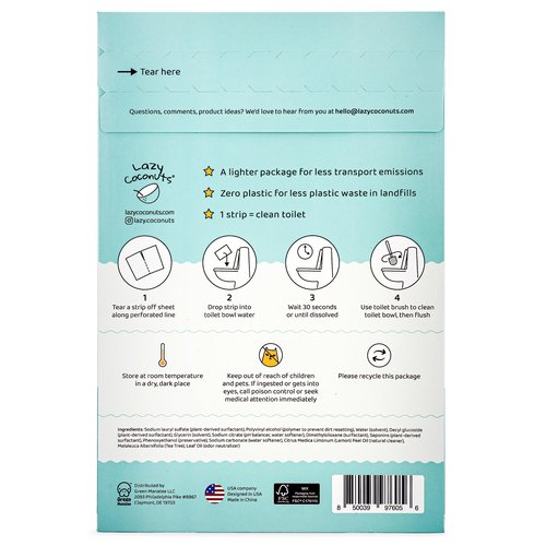 Lazy Coconuts Toilet Bowl Cleaner Strips - 60 Cleans, Plastic-free, Dye-free, With Lemon Essential Oil