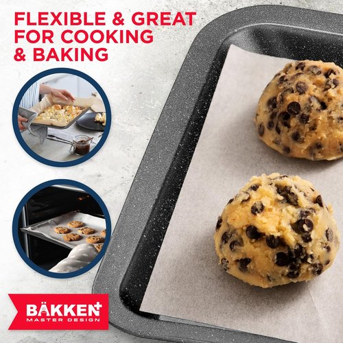 BAKKEN Nonstick Baking Pans - Commercial Grade Carbon Steel Cookie Sheet, 13.18" x 8.66", Oven Safe Up to 450°F