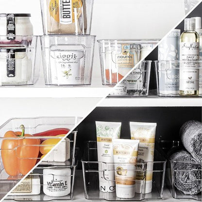 BINO Stackable Storage Bins - Large 2 Pack | Clear BPA-Free Plastic with Built-In Handles | Ideal for Kitchen Pantry Organization