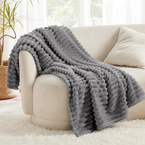 Bedsure GentleSoft Frost Gray Fleece Blanket for Couch - Cozy Soft Blankets for Women, Cute Small Throws for Girls, 50x60 Inches