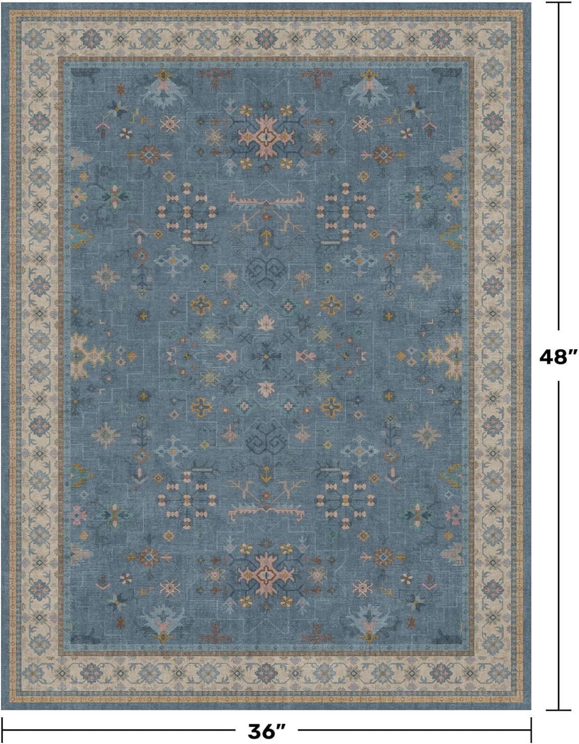 Regine Switzerland Washable Blue Entryway Rug - 3x4 Non-Slip Throw Rug for Kitchen, Bedroom, Bathroom, Mudroom