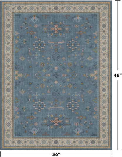 Regine Switzerland Washable Blue Entryway Rug - 3x4 Non-Slip Throw Rug for Kitchen, Bedroom, Bathroom, Mudroom