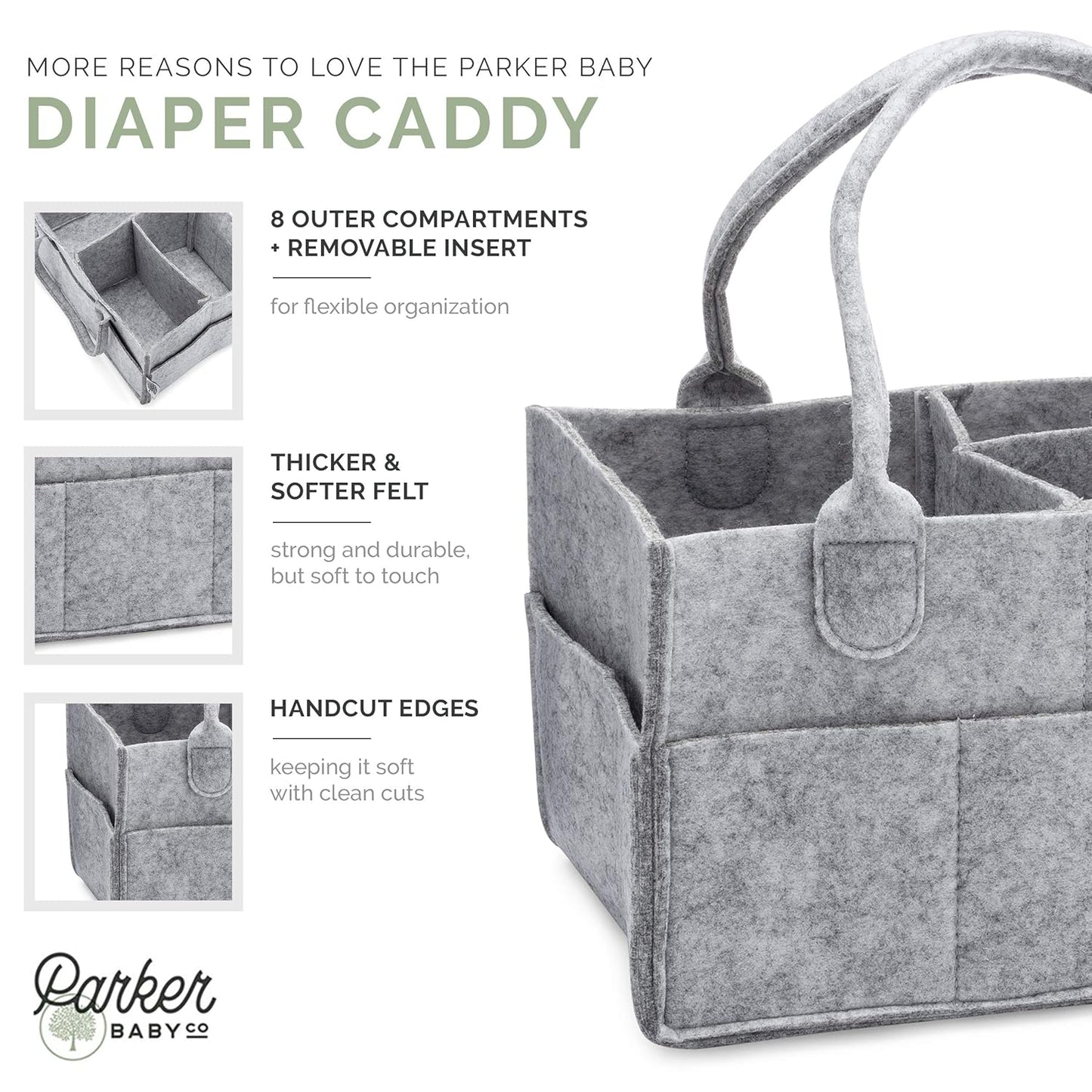 Parker Baby Co. Diaper Caddy - Large Gray Nursery Storage Bin & Car Organizer for Baby Wipes