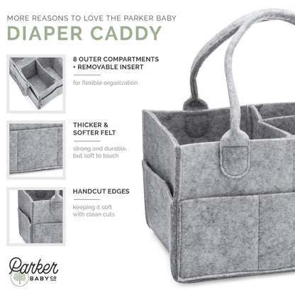 Parker Baby Co. Diaper Caddy - Large Gray Nursery Storage Bin & Car Organizer for Baby Wipes