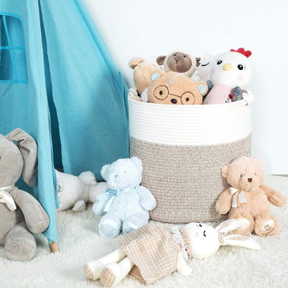 MINTWOOD Design Woven Cotton Rope Storage Basket - 15 x 14.2 Inches | Versatile Toy & Laundry Hamper in Light Brown