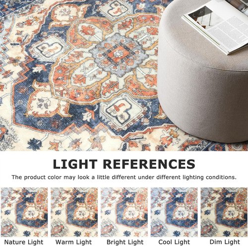 SIILOOM 2x7 Washable Runner Rug for Hallways, Ivory Blue Soft Classic Kitchen Rugs with Non-Slip, Non-Shedding Boho Rug for Hallways Entryway Bedroom Bathroom Laundry Indoor