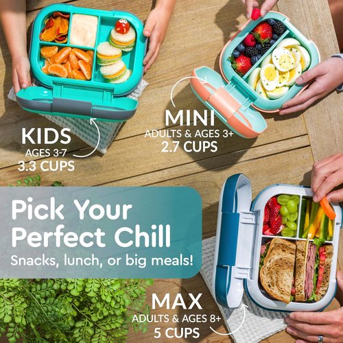 Bentgo Chill Kids Lunch Box - Leak-Proof 4-Compartment Bento with Ice Pack, 3.3 Cup Capacity, BPA-Free, Ages 3-7 (Truly Teal)