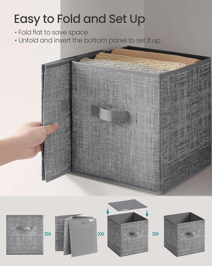 SONGMICS Storage Cubes - Foldable Non-Woven Fabric Bins with Double Handles | Set of 10, Cattail Gray, 10.2 x 10.2 x 11 Inches