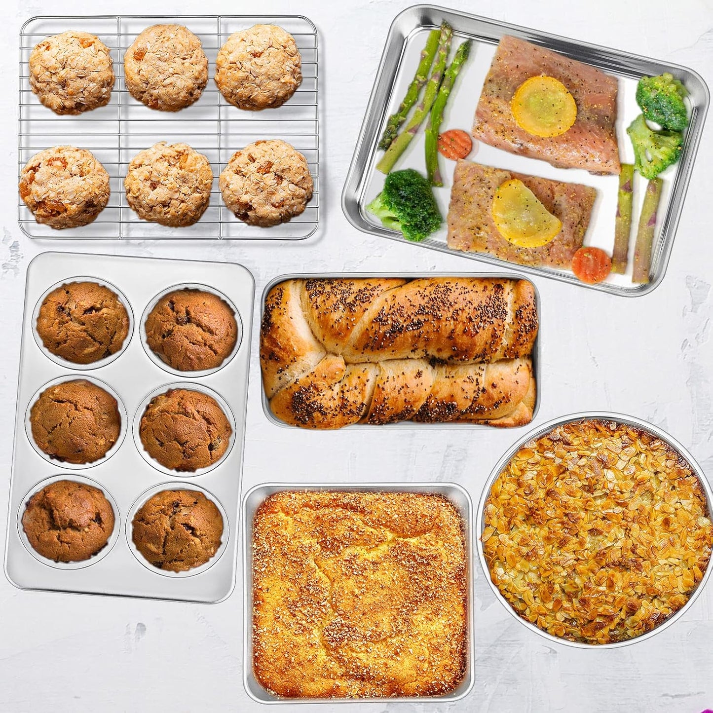 P&P CHEF 6-Piece Toaster Oven Bakeware Set - Stainless Steel, Non-Toxic & Easy to Clean