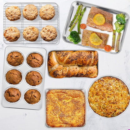 P&P CHEF 6-Piece Toaster Oven Bakeware Set - Stainless Steel, Non-Toxic & Easy to Clean