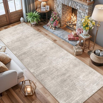 HY HAOYUNLAI Runner Rug - Soft Non-Slip Hallway Carpet with Rubber Backing | Washable Abstract Design (2'6"x12", Beige/Cream)