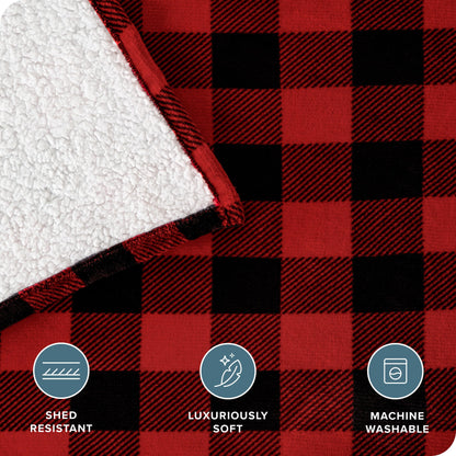 Bare Home Sherpa Fleece Blanket - Full/Queen Blanket - Blanket for Bed, Sofa, Couch, Camping and Travel - Warm & Lightweight - Fluffy & Soft - Reversible (Full/Queen, Buffalo Plaid - Red/Black)