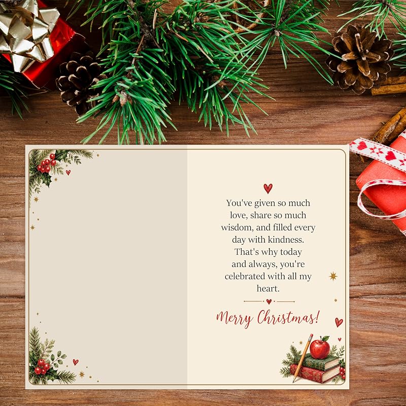 Heollaok Christmas Card for Teacher – White Greeting Card Set
