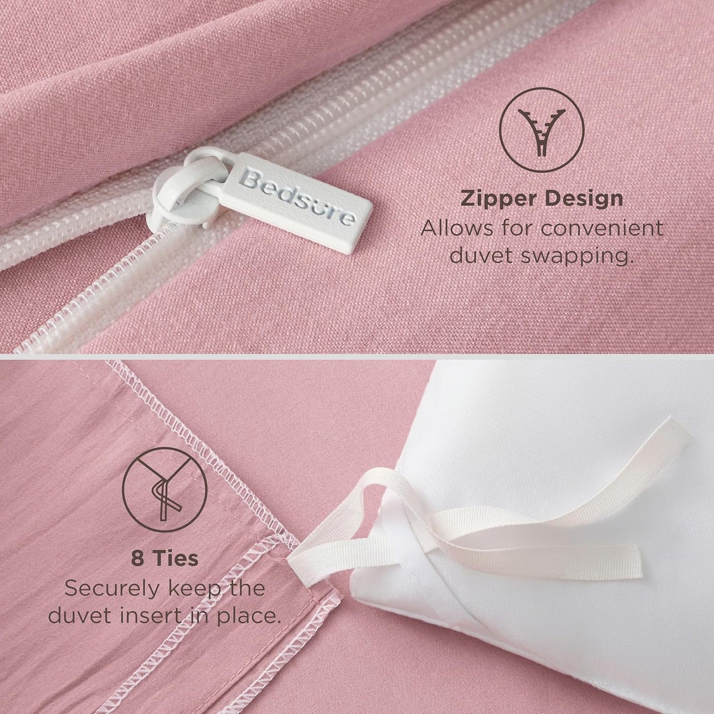 Bedsure Pink Duvet Cover Set - Ultra Soft Cotton-Like Polyester, Full Size 80x90 Inches, 3 Pieces with Zipper Closure & 2 Pillow Shams