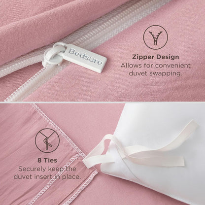 Bedsure Pink Duvet Cover Set - Ultra Soft Cotton-Like Polyester, Full Size 80x90 Inches, 3 Pieces with Zipper Closure & 2 Pillow Shams
