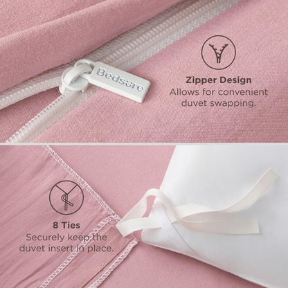 Bedsure Pink Duvet Cover Full Size - 3 Pieces Prewashed Extra Soft Cotton-Like Polyester Bedding Set, Includes 1 Duvet Cover 80x90 Inches with Zipper Closure & 2 Pillow Shams, Comforter Not Included