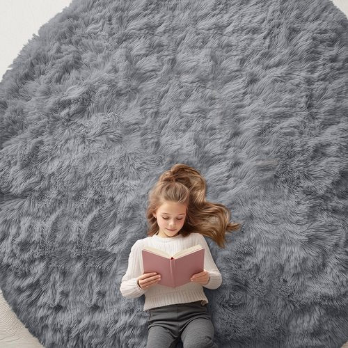 OLANLY Light Grey Round Rugs for Bedroom - Machine Washable, 9 ft Circle Area Rugs for Living Room, Soft and Fluffy Shaggy Carpet for Teen Girls and Boys, Nursery Rooms, Dorms, Home Decor Aesthetic