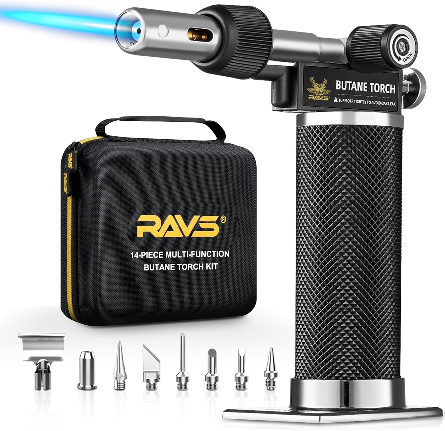 RAVS 14-Piece Soldering Torch Kit | 8-in-1 Cordless Iron with Adjustable Flame, Portable Kitchen Tool