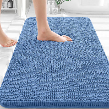OLANLY Bath Rugs - Extra Soft Chenille Bathroom Mats with Rubber Backing | Quick Dry, Machine Washable, 30x20, Cornflower Blue
