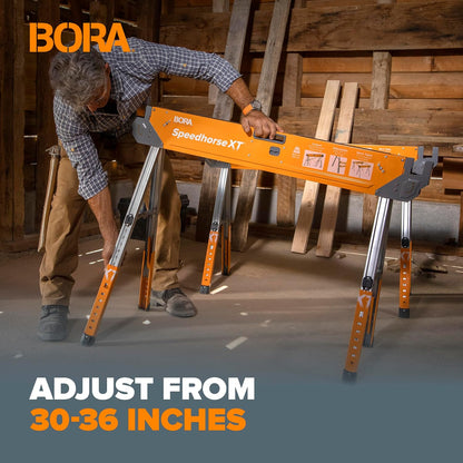 Bora Portamate Speedhorse XT Sawhorse Pair - Heavy-Duty Adjustable 30-36 Inch Metal Top | Ideal for Contractors & Carpenters