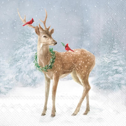 IHR Deer in Snow 5" x 5" 3-Ply Cocktail Napkins, 20-Count – Blue Christmas Table Decor
