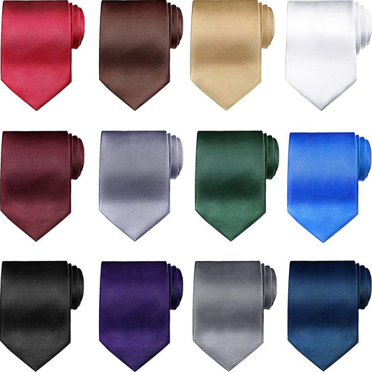Syhood 12 Pieces Solid Satin Pure Color Ties Set Business Formal Necktie Tie for Men Formal Occasion Wedding(Classic Colors)