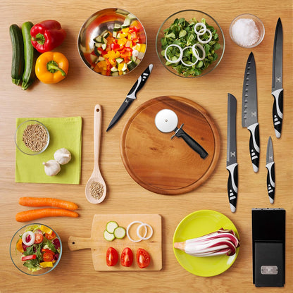 Moss & Stone 7-Piece Kitchen Knife Set - Black Titanium Plated Stainless Steel with High Carbon Blades