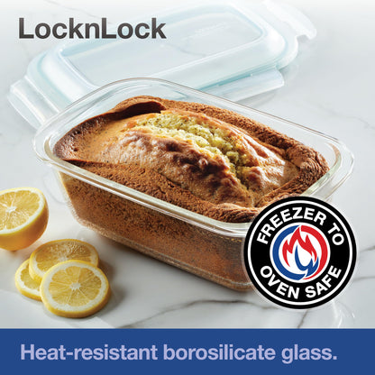 LocknLock Purely Better Glass Bread Baking/Loaf/Mealoaf Pan/Food Storage Container with Lid, 8.5 Inch x 5.5 Inch, Clear