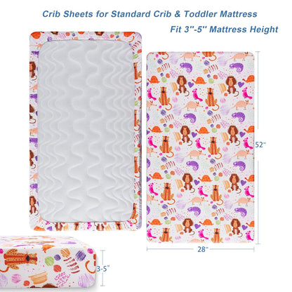 TILLYOU Baby Crib Sheets - Super Soft Toddler Bed Sheets | 2 Pack for Standard Crib Mattress 28x52in, Animal Graffiti