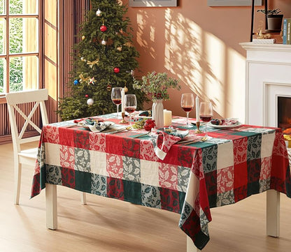 Newbridge Holiday Holly Check 60x102 Inch Rectangle Tablecloth - Cotton-Rich Christmas Nativity