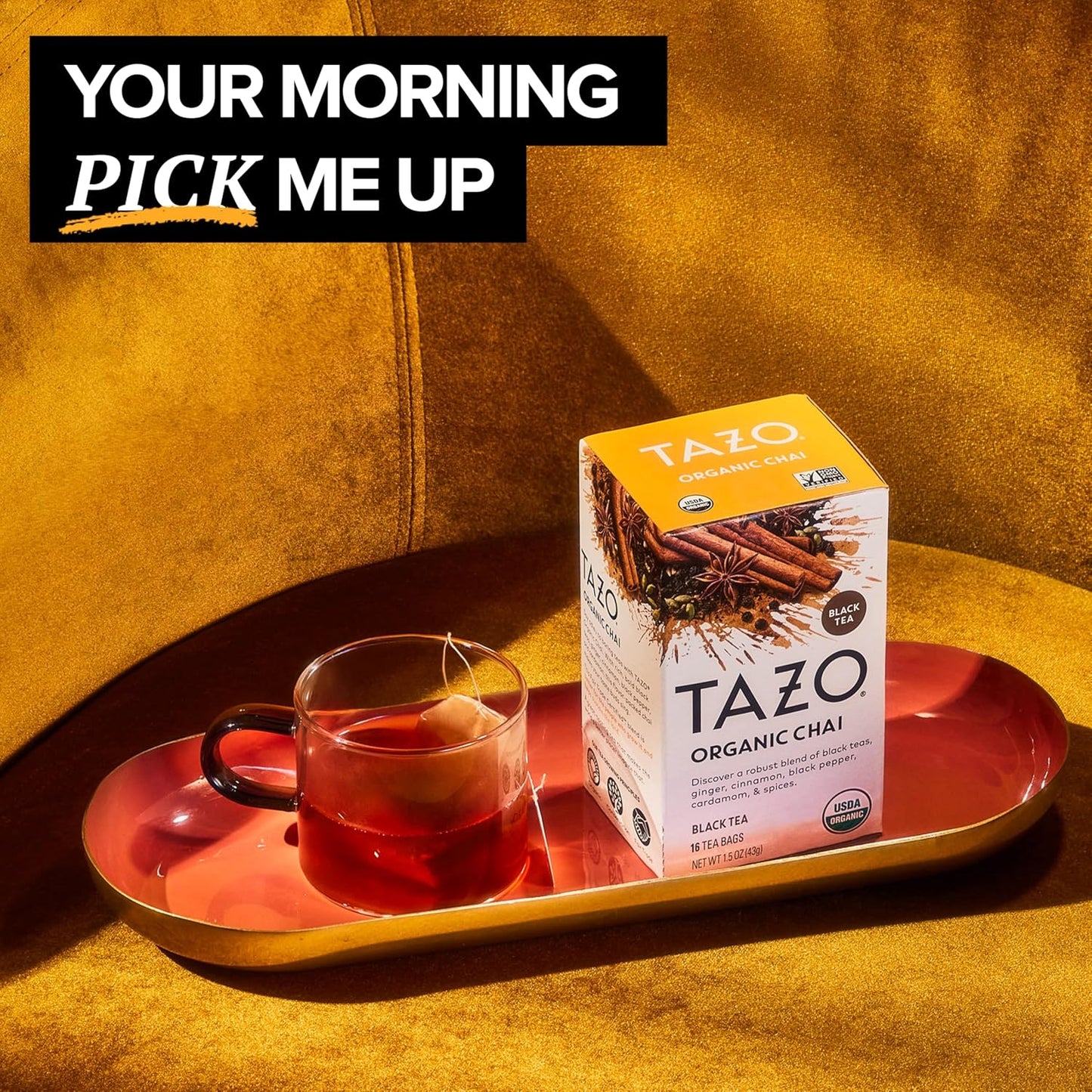 TAZO Organic Chai Black Tea Bags - Spicy Blend of Black Teas, Ginger & Cinnamon | 96 Total Bags (16ct x 6)