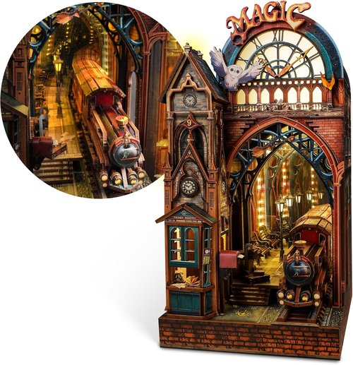 FUNPOLA LED 3D Puzzle - Interactive Magic Station Book Nook Kit | DIY Miniature Decor for Bookshelves