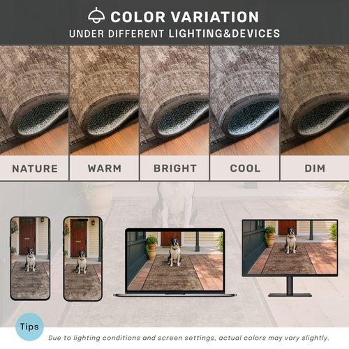 Hazo Haus Boho Brown Living Room Rug 7x9 - Vintage Traditional Eclectic Oriental Neutral Taupe, Washable Low Pile Non-Slip Extra Large Area Rugs for Dining Under Table Bedroom Lounge