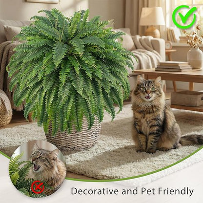 Forest Prince 50" Artificial Boston Ferns - Large Faux Bush Plants with 96 Fronds for Outdoor Decor