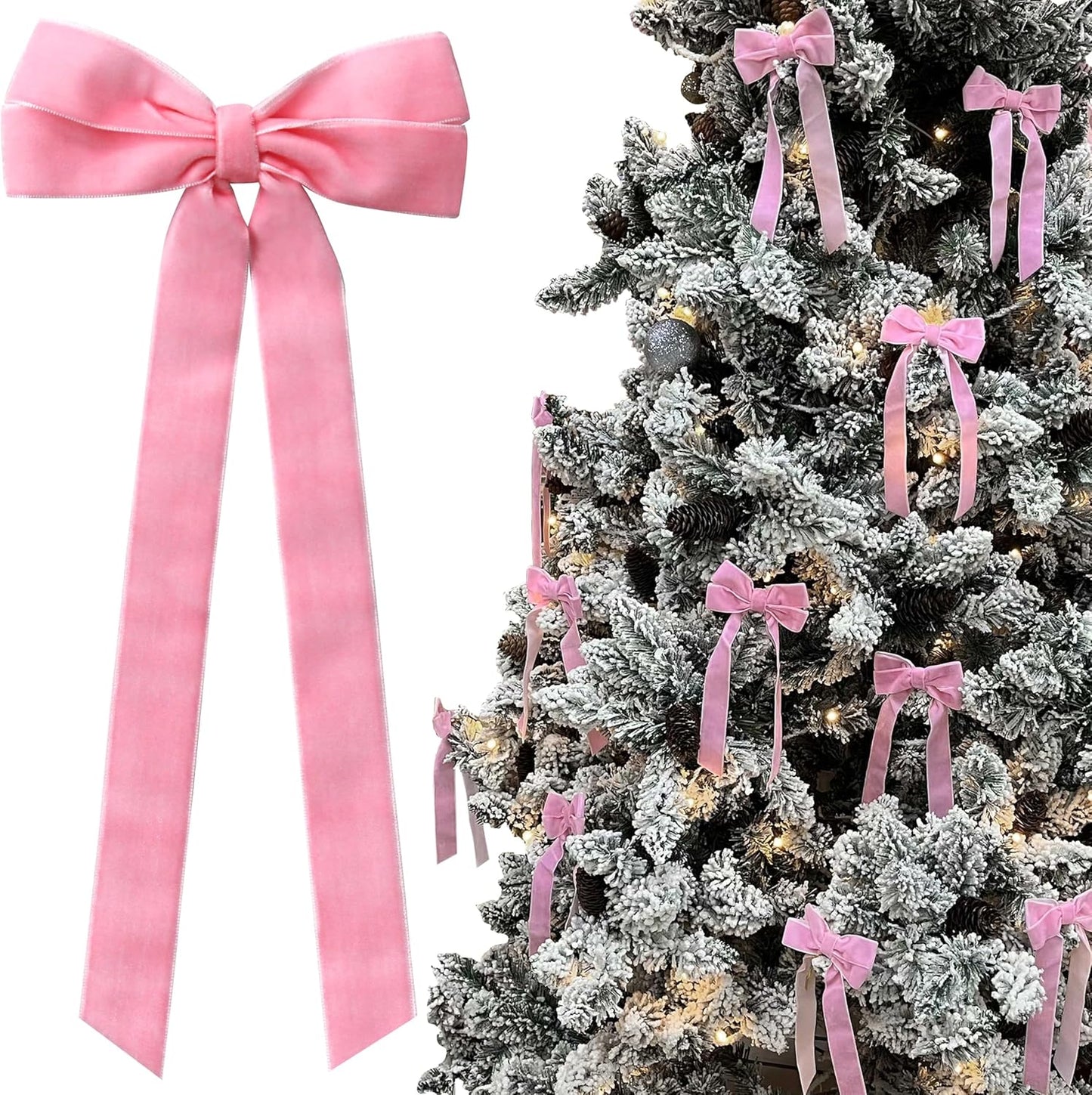 Skiennix 12Pcs Pink Velvet Bows - Elegant Valentine's Day Tree Decorations | 5in x 10in Easter Spring Ornaments for Home & Events