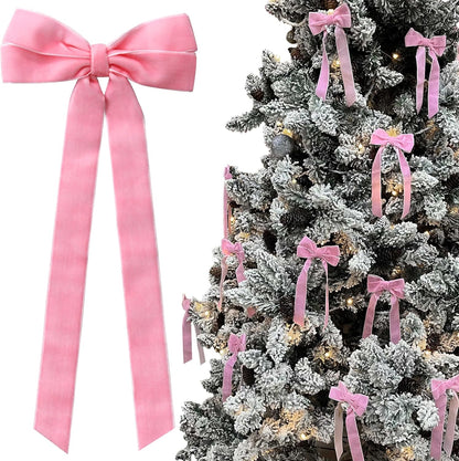 Skiennix 12Pcs Pink Velvet Bows - Elegant Valentine's Day Tree Decorations | 5in x 10in Easter Spring Ornaments for Home & Events