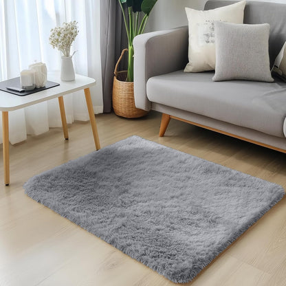 OLANLY Small Bedside Rug - Soft, Machine Washable Shaggy Throw Rug for Bedroom & Nursery | Light Grey