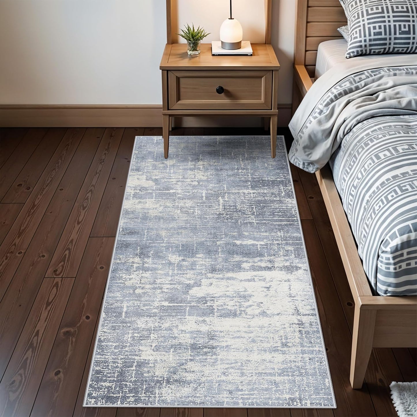 Skiennix Non-Slip Entryway Area Rug - Washable Stain Resistant Vintage Abstract Design | 2x6 ft, Blue