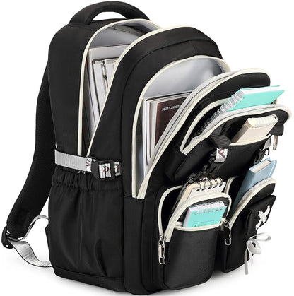 Gothic School Backpack for Girls with USB Ports - Black