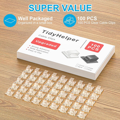 Skiennix Cable Clips - Upgraded Adhesive Cord Organizers for Strong Wire Management | 100 PCS, Small, Clear