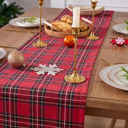 Red Buffalo Plaid Christmas Table Runner 72 Inch – Washable Woven Cotton-Blend