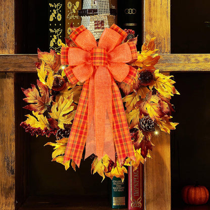 Skiennix Fall Bows - 2 Pack Halloween & Thanksgiving Wreath Decorations | Orange Buffalo Plaid Design
