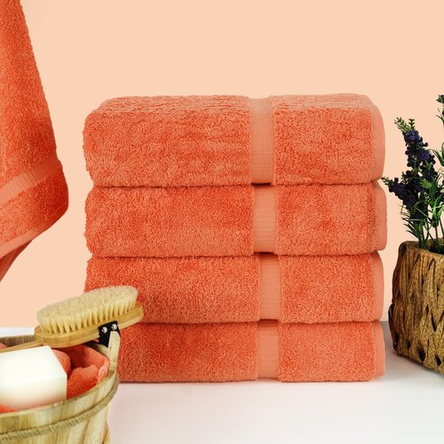 Chakir Turkish Linens | Hotel & Spa Quality 100% Cotton Premium Turkish Towels | Soft & Absorbent (4-Piece Bath Towels, Coral)